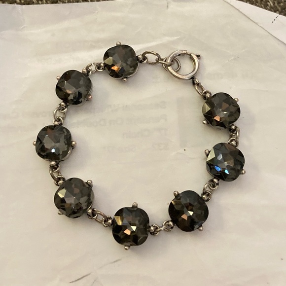 Catherine Popesco Jewelry - Catherine Popesco Vintage Silvertone & Gray Round Crystal Bracelet